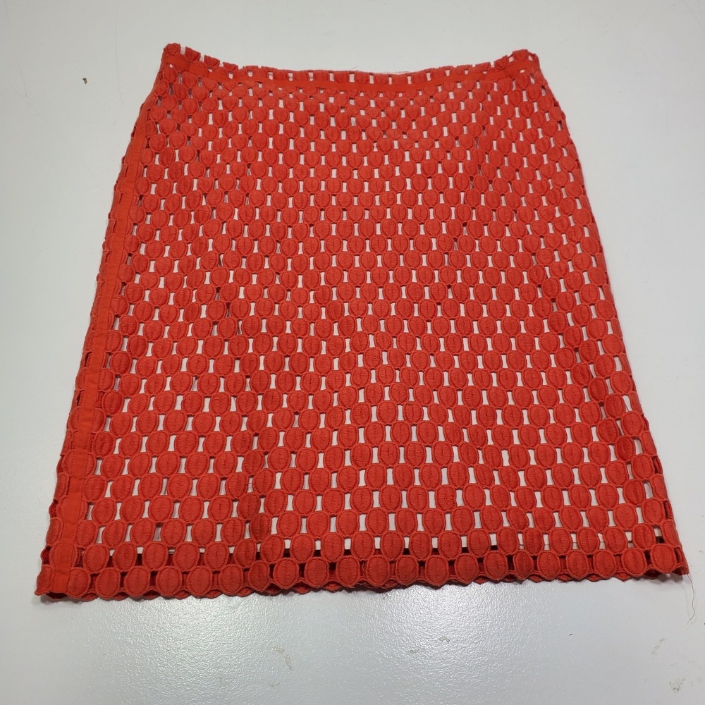 Talbots Women Pencil Skirt Orange Crochet Lined Cotton Sz 16 Classic Office